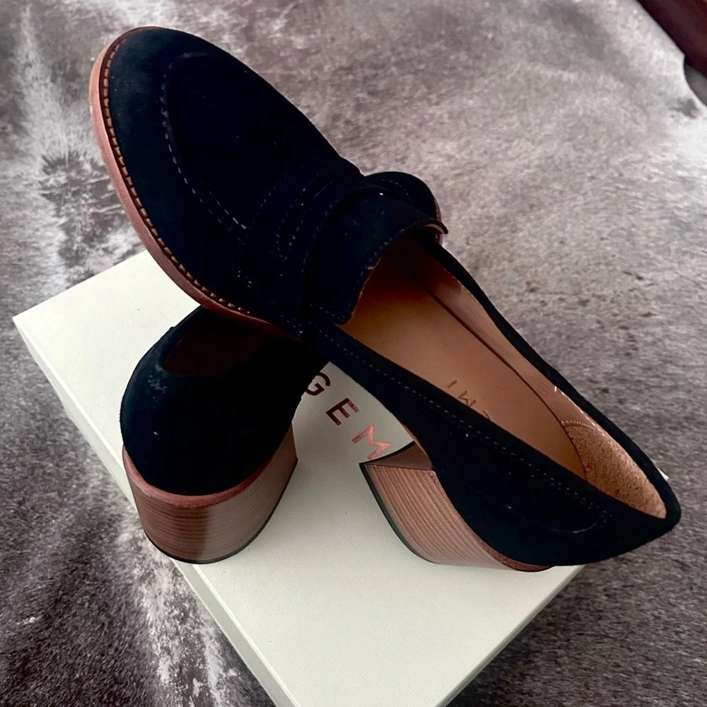 M. Gemi Adelaide Black Suede Block Heel Loafers with Wood Heel - 39.5 new